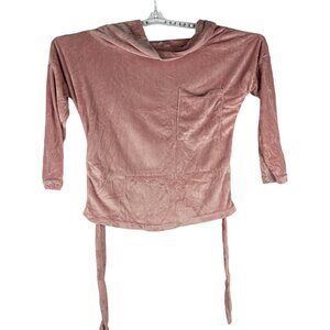 Womens Velvet-Like Cowl Neck Top & Pants Pajama Set Small Pink